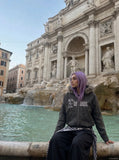 DAXUEN dark grey distressed faux suede hooded bomber jacket — model photo