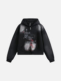 DAXUEN washed black oversized distressed spider graphic hoodie
