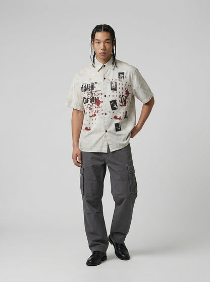 DAXUEN Distressed grunge graphic button-up shirt — model photo