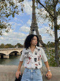 DAXUEN Distressed grunge graphic button-up shirt — model photo