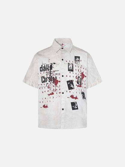 DAXUEN Distressed grunge graphic button-up shirt