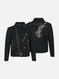 DAXUEN black biker jacket with distressed guitar graphic