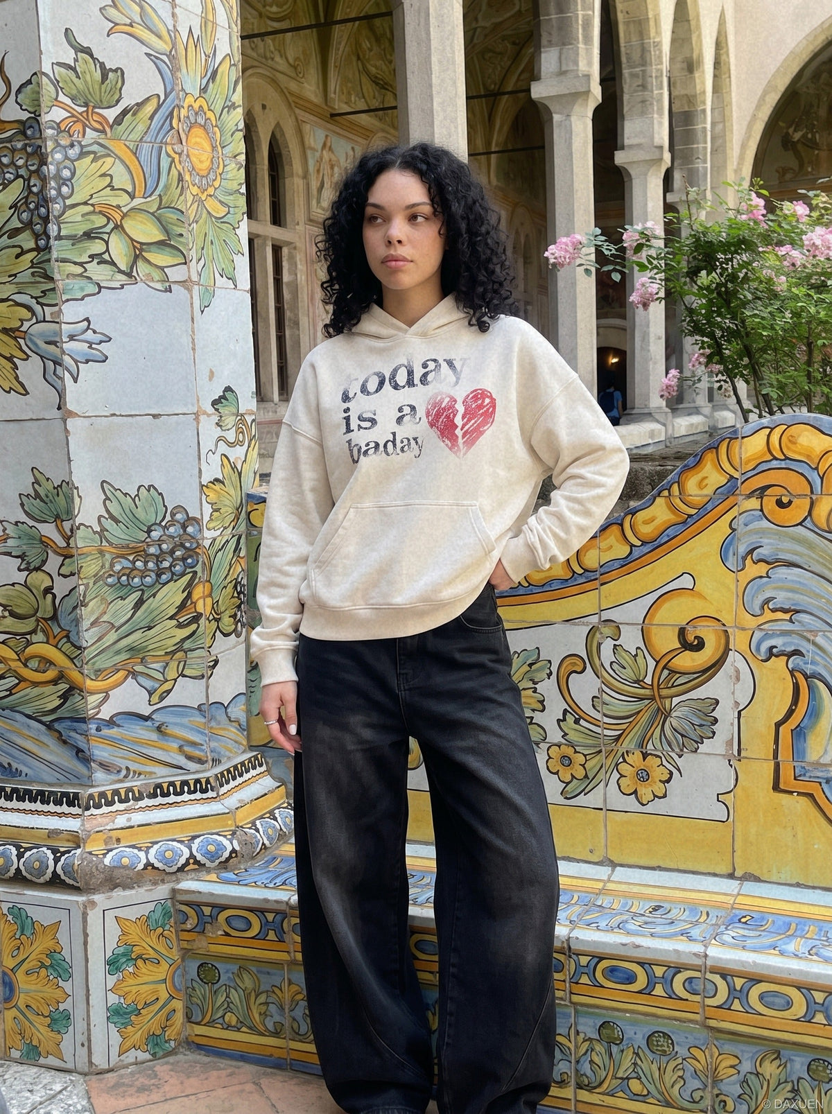 Distressed Heart Graphic Oversized Hoodie