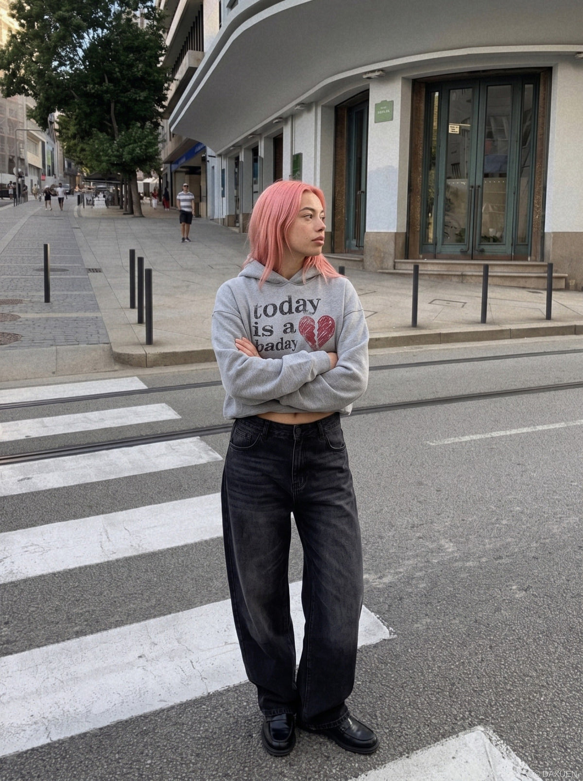 Distressed Heart Graphic Oversized Hoodie