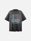 DAXUEN charcoal grey oversized distressed heart graphic tee