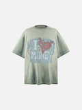 DAXUEN charcoal grey oversized distressed heart graphic tee