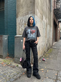 DAXUEN charcoal grey oversized distressed heart graphic tee — model photo