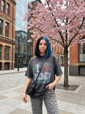 DAXUEN charcoal grey oversized distressed heart graphic tee — model photo