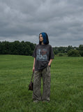 DAXUEN charcoal grey oversized distressed heart graphic tee — model photo