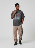 DAXUEN charcoal grey oversized distressed heart graphic tee — model photo