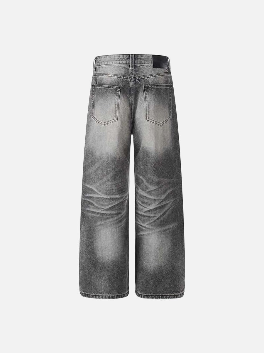 DAXUEN Distressed high-waisted wide-leg jeans in washed black denim