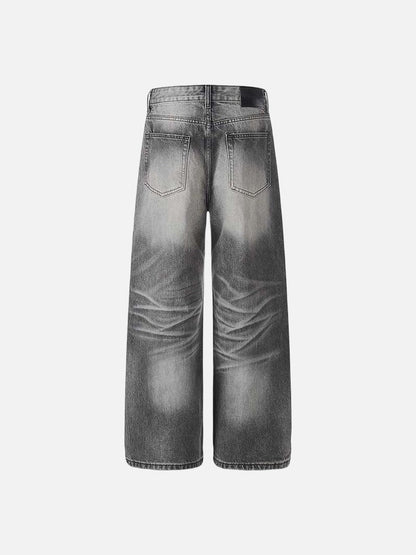 DAXUEN Distressed high-waisted wide-leg jeans in washed black denim