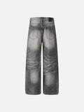 DAXUEN Distressed high-waisted wide-leg jeans in washed black denim