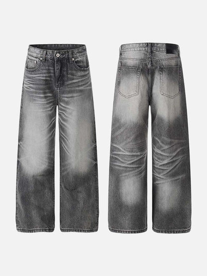 DAXUEN Distressed high-waisted wide-leg jeans in washed black denim