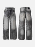 DAXUEN Distressed high-waisted wide-leg jeans in washed black denim