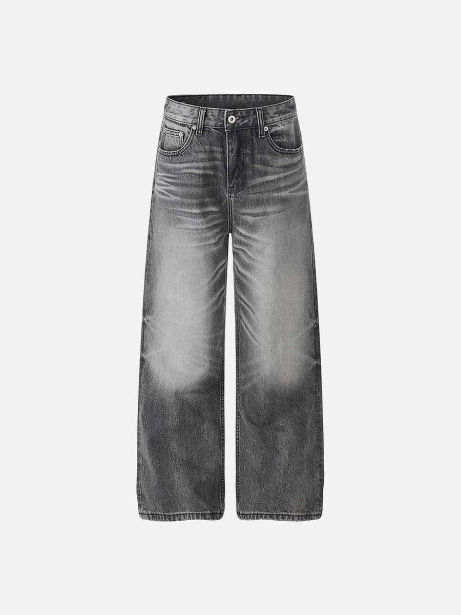 DAXUEN Distressed high-waisted wide-leg jeans in washed black denim