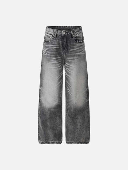 DAXUEN Distressed high-waisted wide-leg jeans in washed black denim