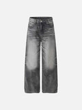 DAXUEN Distressed high-waisted wide-leg jeans in washed black denim