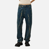 DAXUEN Distressed indigo relaxed-fit straight-leg jeans — model photo