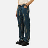 DAXUEN Distressed indigo relaxed-fit straight-leg jeans — model photo