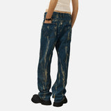 DAXUEN Distressed indigo relaxed-fit straight-leg jeans — model photo