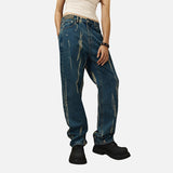 DAXUEN Distressed indigo relaxed-fit straight-leg jeans