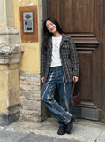 DAXUEN Distressed indigo relaxed-fit straight-leg jeans — model photo
