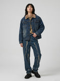 DAXUEN Distressed indigo relaxed-fit straight-leg jeans — model photo