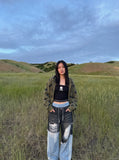 DAXUEN charcoal and light blue distressed wide-leg pants — model photo