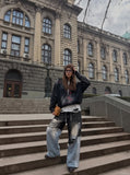 DAXUEN charcoal and light blue distressed wide-leg pants — model photo