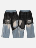 DAXUEN charcoal and light blue distressed wide-leg pants