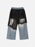 DAXUEN charcoal and light blue distressed wide-leg pants