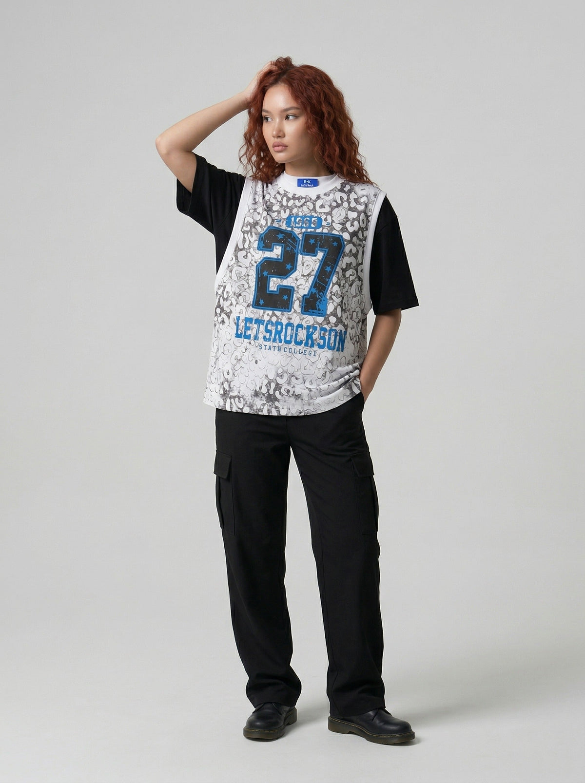 DAXUEN Distressed leopard print layered set with t-shirt and vest — model photo