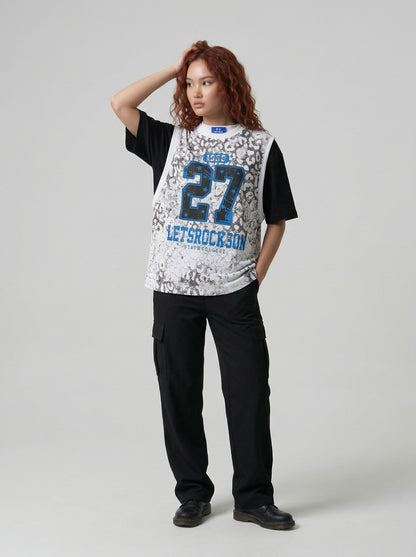DAXUEN Distressed leopard print layered set with t-shirt and vest — model photo