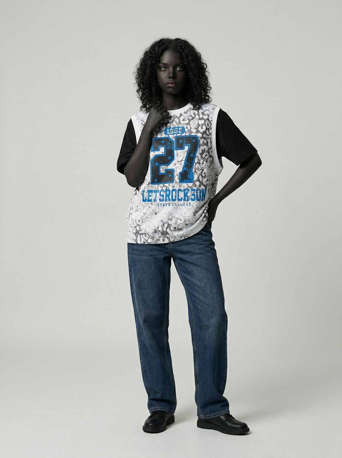 DAXUEN Distressed leopard print layered set with t-shirt and vest — model photo