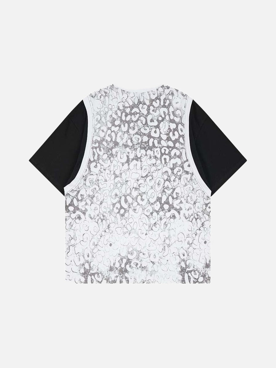 DAXUEN Distressed leopard print layered set with t-shirt and vest