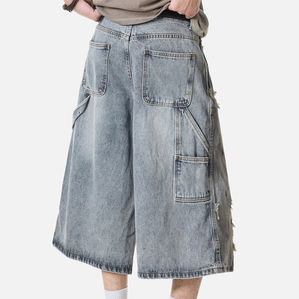 Distressed Blue Denim Utility Short