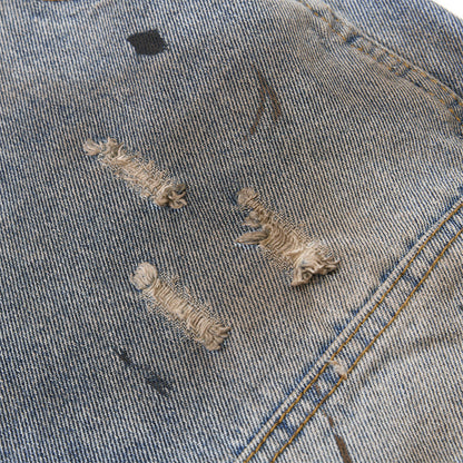 Distressed Blue Denim Utility Short