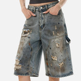 DAXUEN light blue distressed denim utility shorts