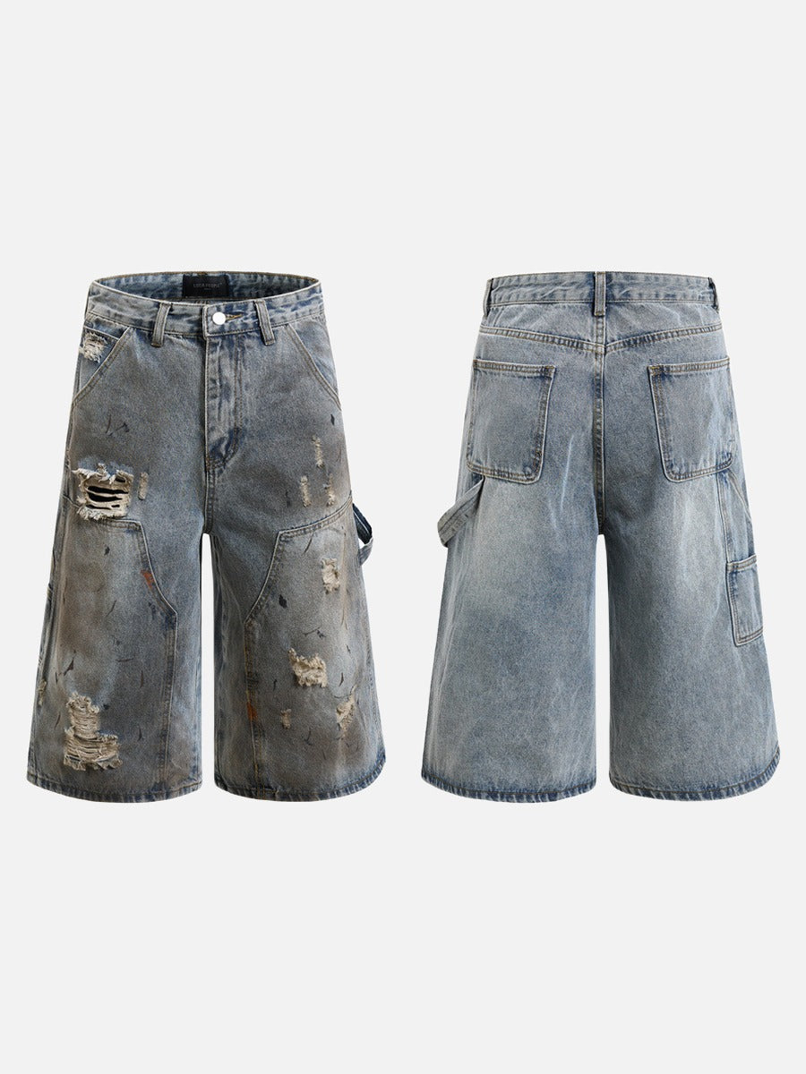 Distressed Light Blue Denim Utility Short
