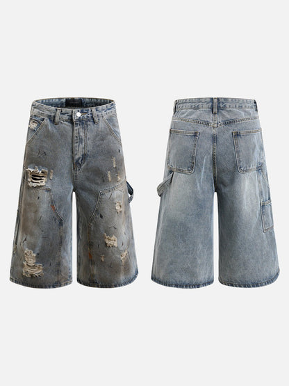 Distressed Light Blue Denim Utility Short