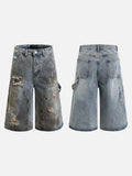 Distressed Blue Denim Utility Short