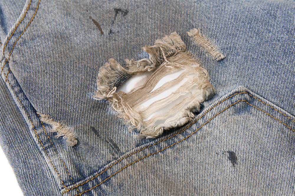 Distressed Blue Denim Utility Short