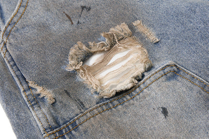 Distressed Light Blue Denim Utility Short