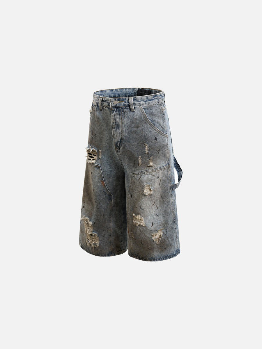 Distressed Blue Denim Utility Short