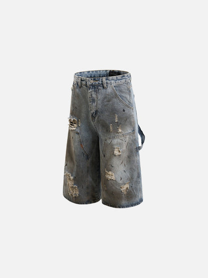 Distressed Blue Denim Utility Short
