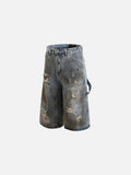 Distressed Light Blue Denim Utility Short