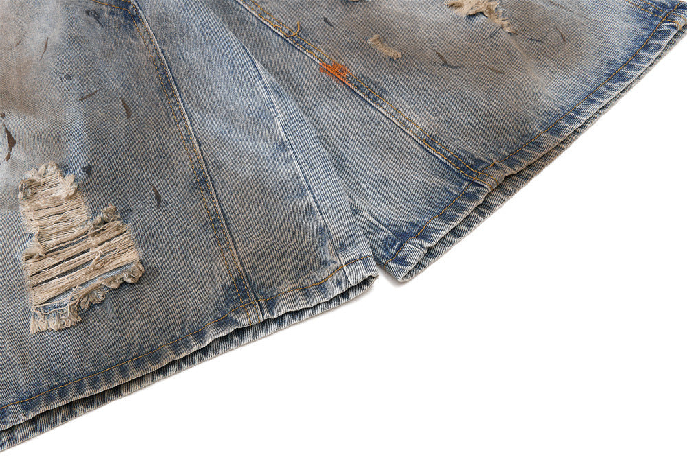 Distressed Blue Denim Utility Short
