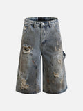 Distressed Light Blue Denim Utility Shorts
