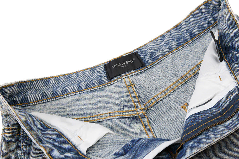 Distressed Blue Denim Utility Short